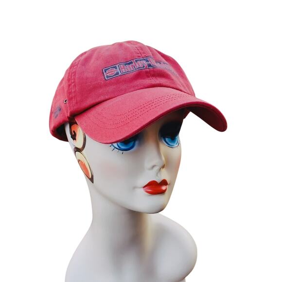 Vintage Harley-Davidson Red Twill Adjustable Baseball Hat Logo Cap - Picture 4 of 8